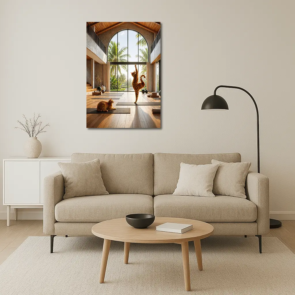 Orange Tabby Cats Practicing Yoga Studio – Wall Art