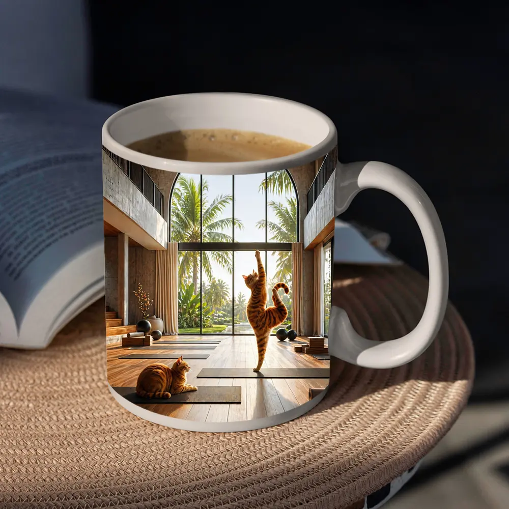 Orange Tabby Cats Practicing Yoga Studio – Mugs