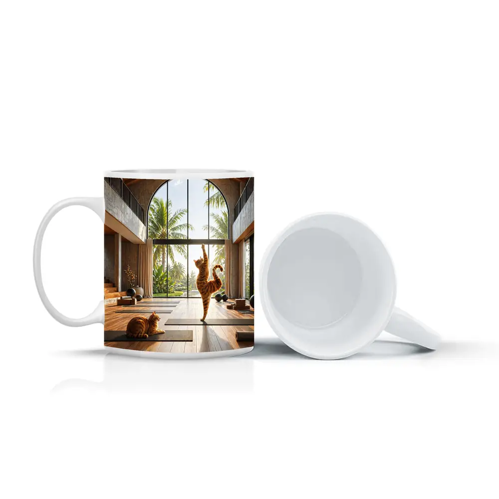 Orange Tabby Cats Practicing Yoga Studio – Mugs