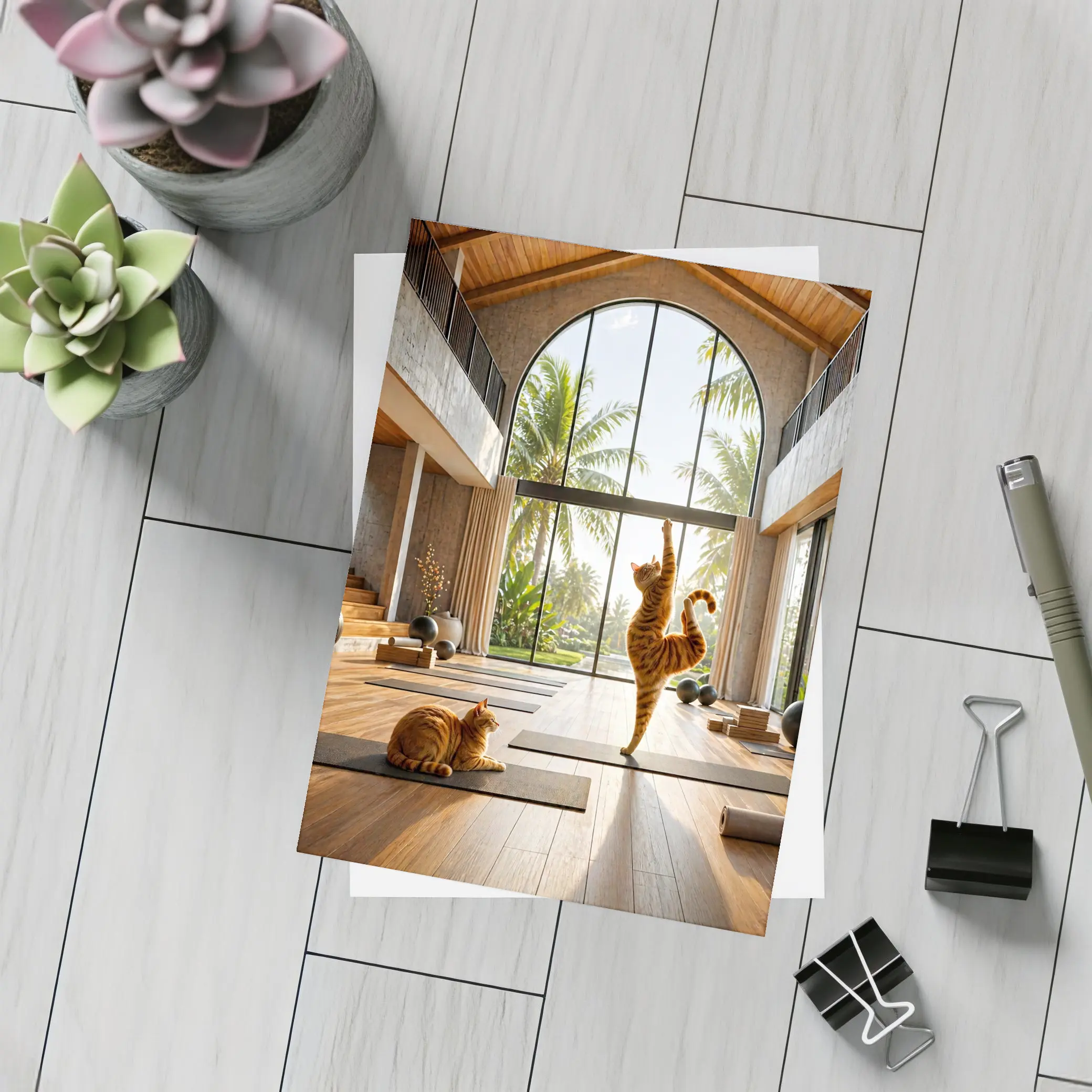 Orange Tabby Cats Practicing Yoga Studio – Postcards