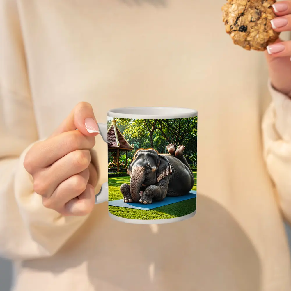 Elephant Doing Yoga On Green Park Mat – Mugs