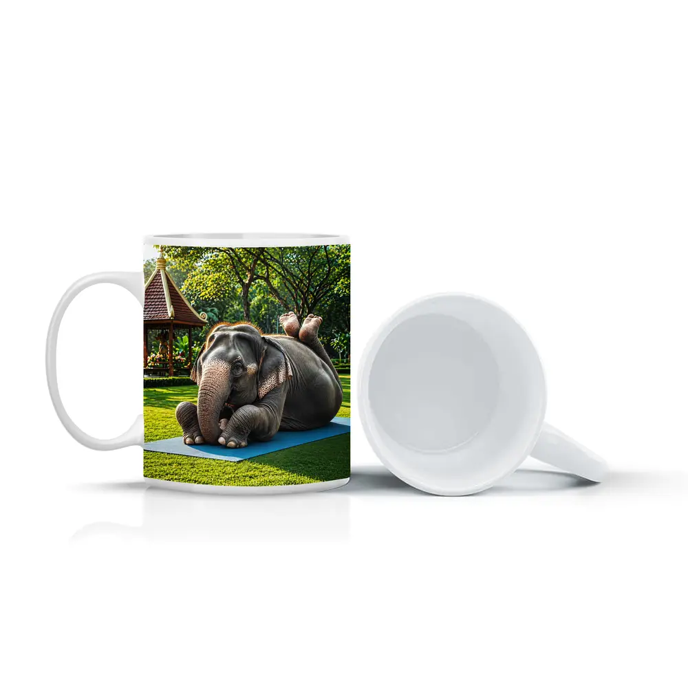 Elephant Doing Yoga On Green Park Mat – Mugs