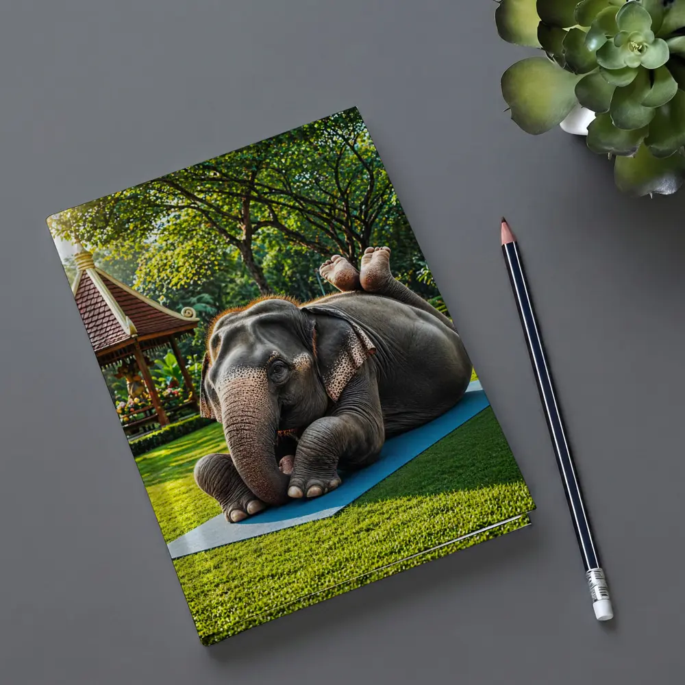 Elephant Doing Yoga On Green Park Mat – Notebooks