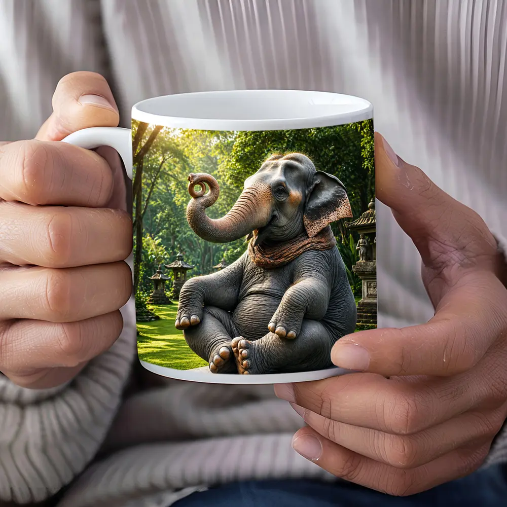 Elephant Doing Yoga In Garden – Mugs