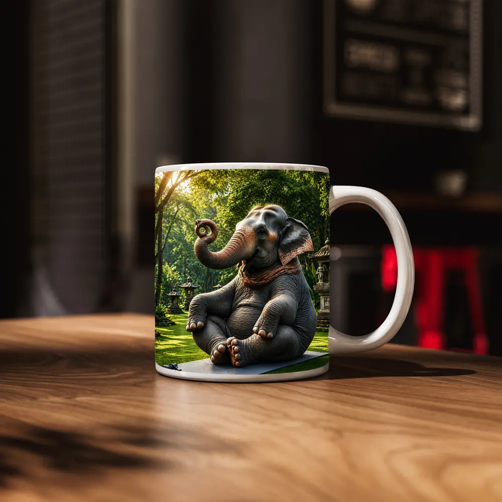 Elephant Doing Yoga In Garden – Mugs