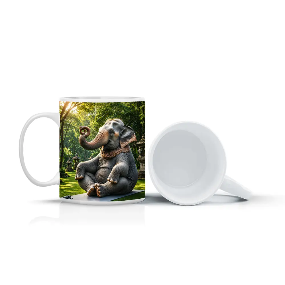 Elephant Doing Yoga In Garden – Mugs