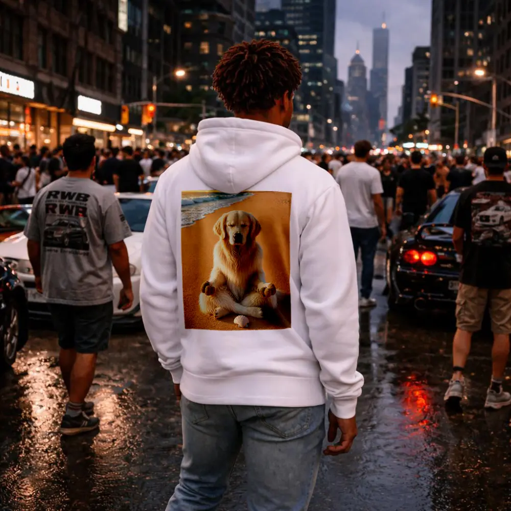 Golden Retriever Meditating on Sunny Beach – Hoodies