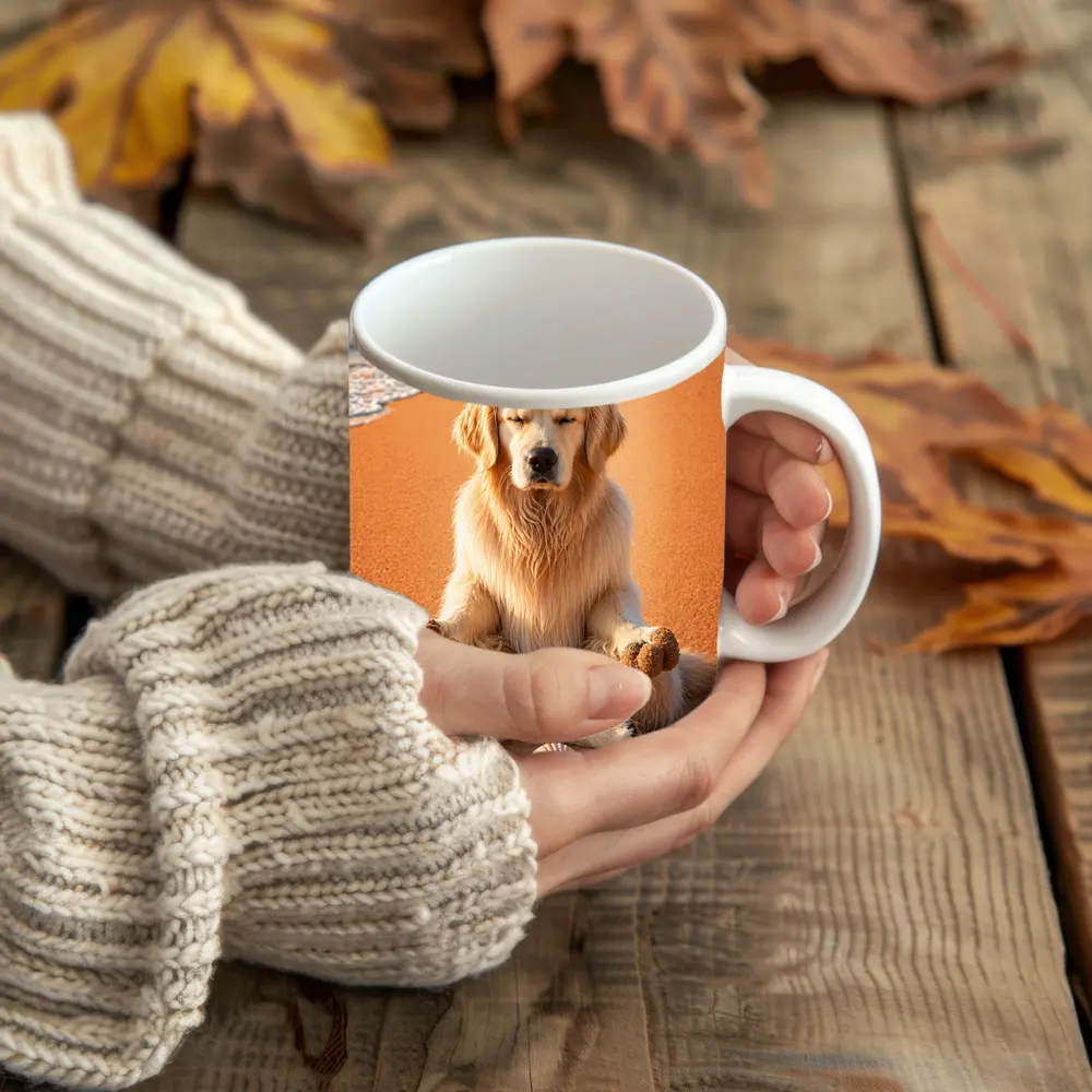 Golden Retriever Meditating on Sunny Beach – Mugs