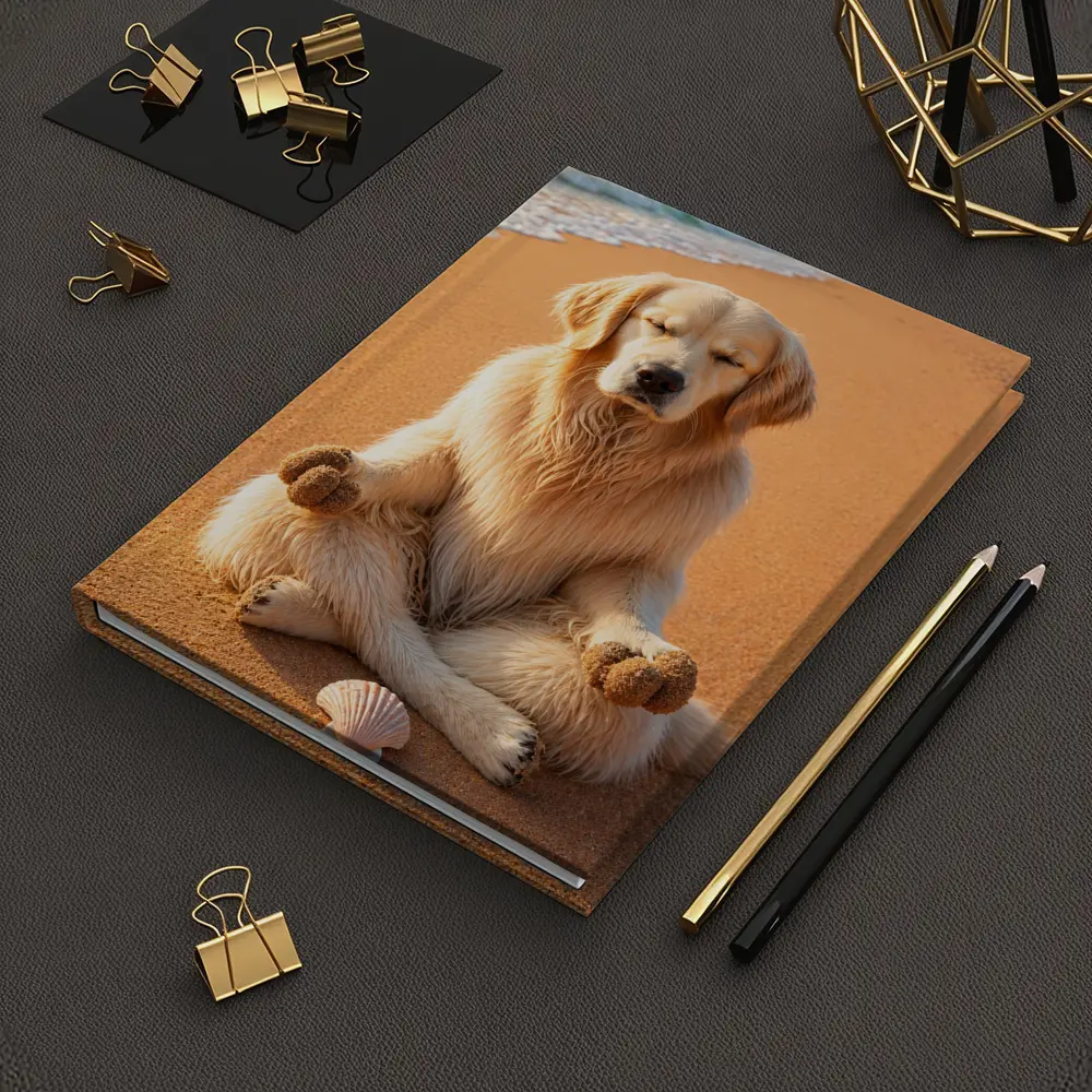 Golden Retriever Meditating on Sunny Beach – Notebooks
