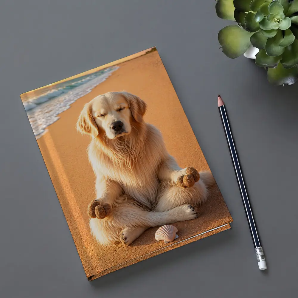 Golden Retriever Meditating on Sunny Beach – Notebooks