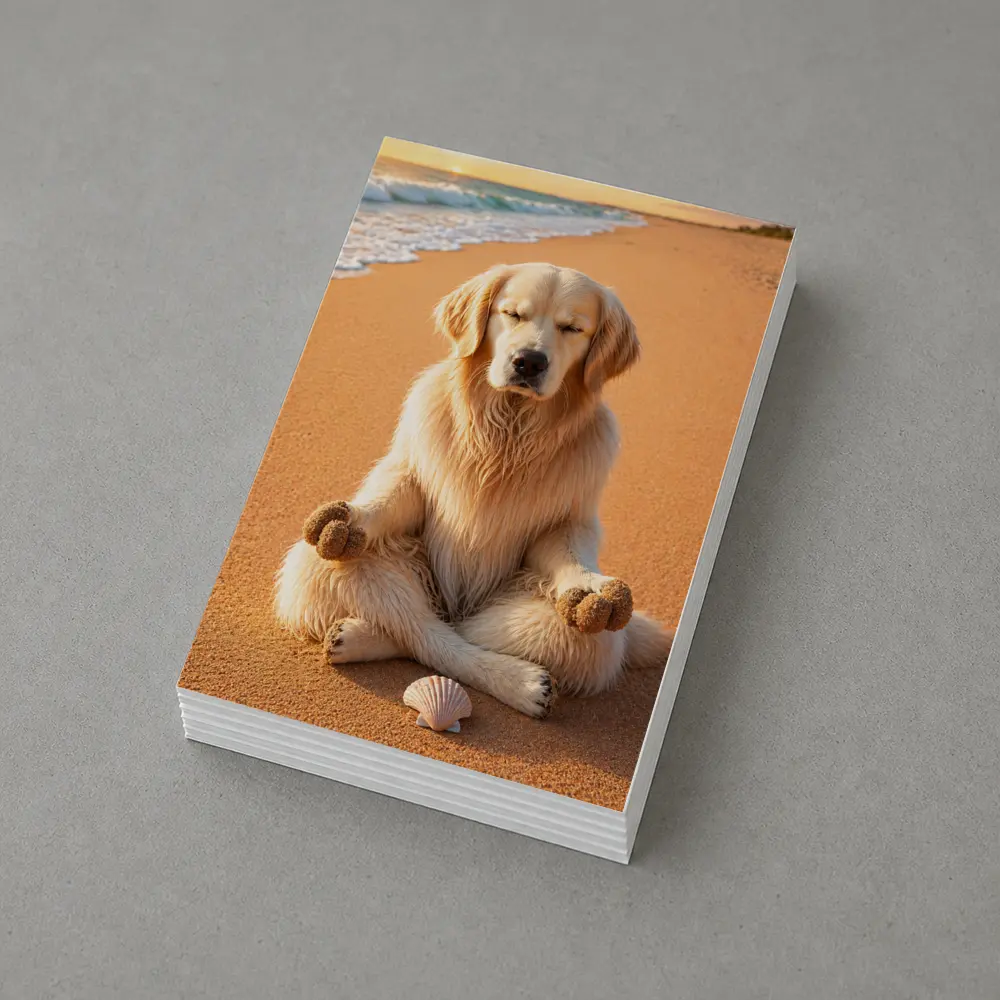 Golden Retriever Meditating on Sunny Beach – Postcards