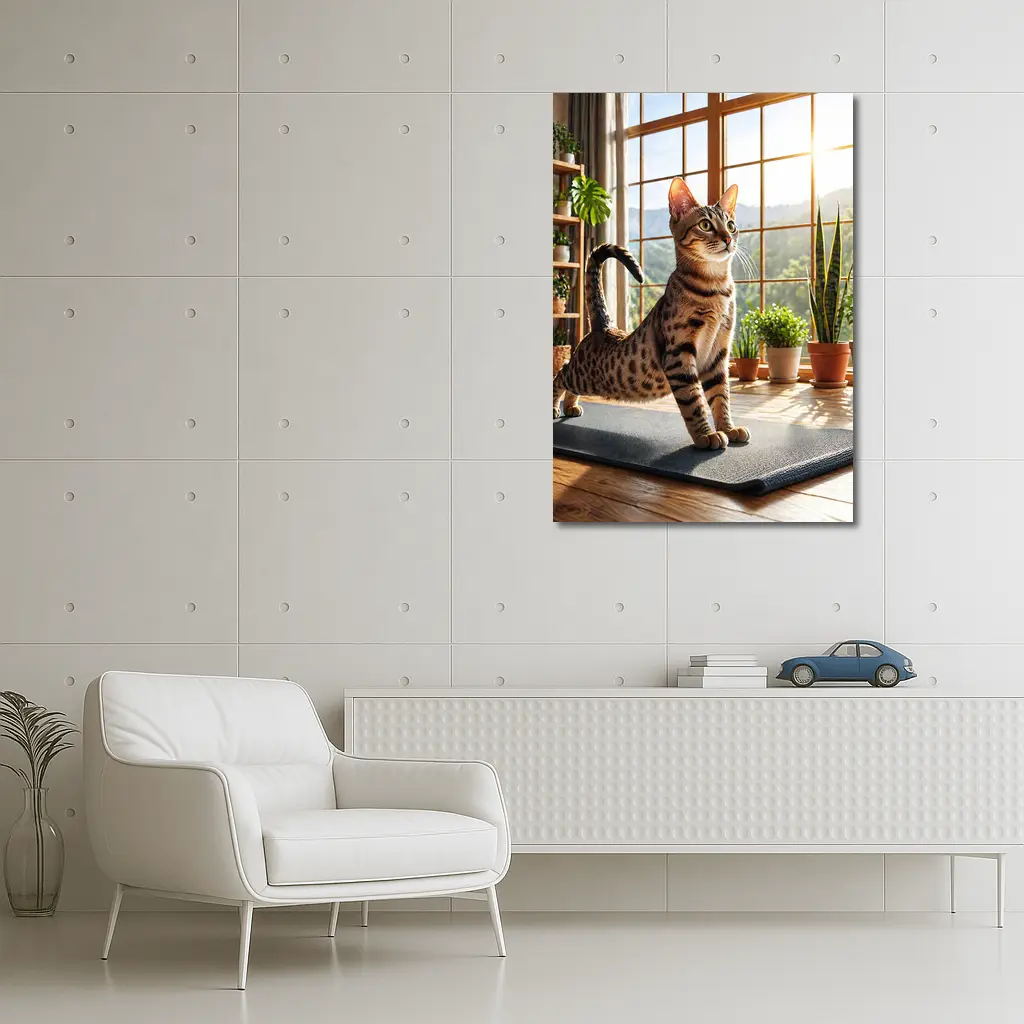 Egyptian Mau Cat on Yoga Mat Indoors – Wall Art