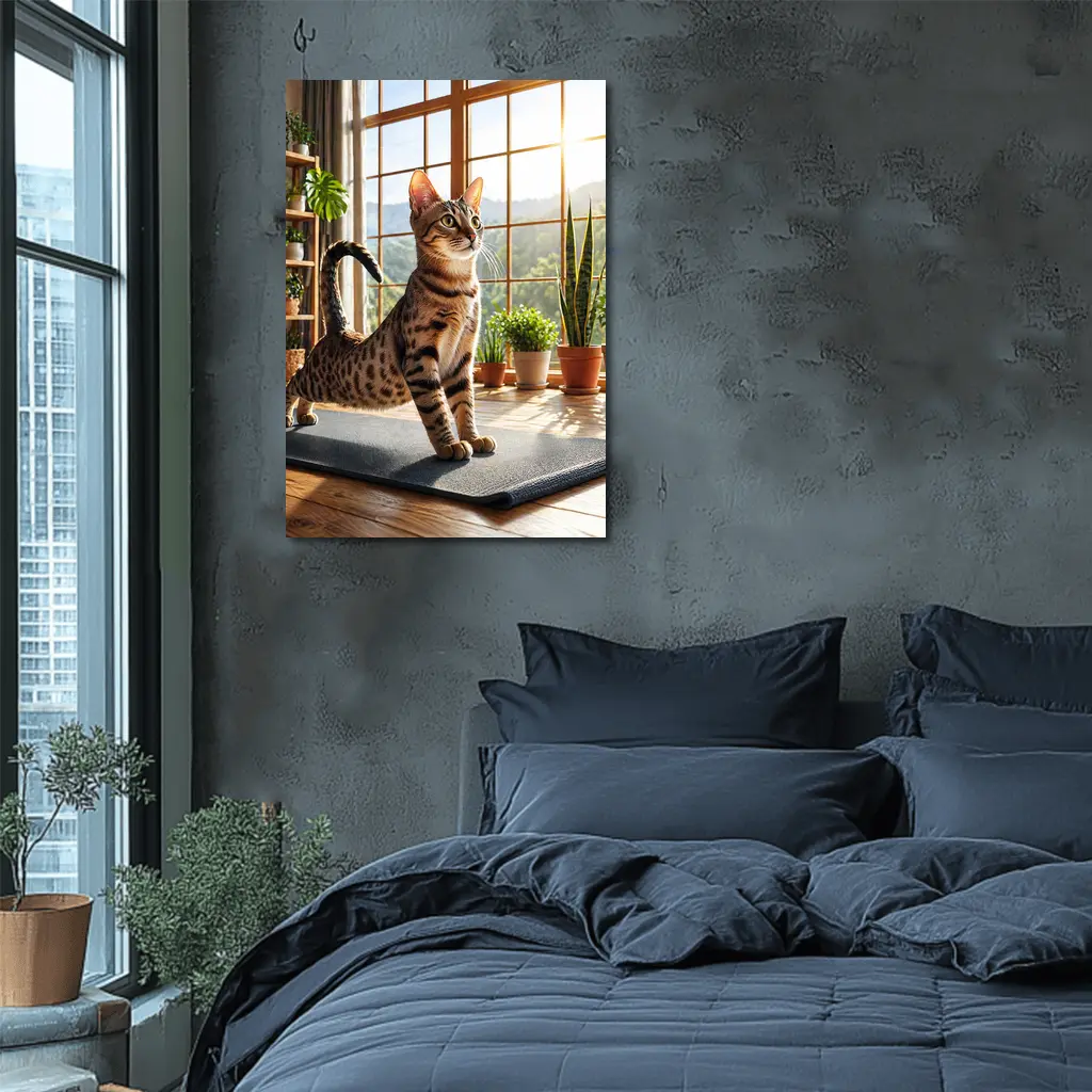 Egyptian Mau Cat on Yoga Mat Indoors – Wall Art