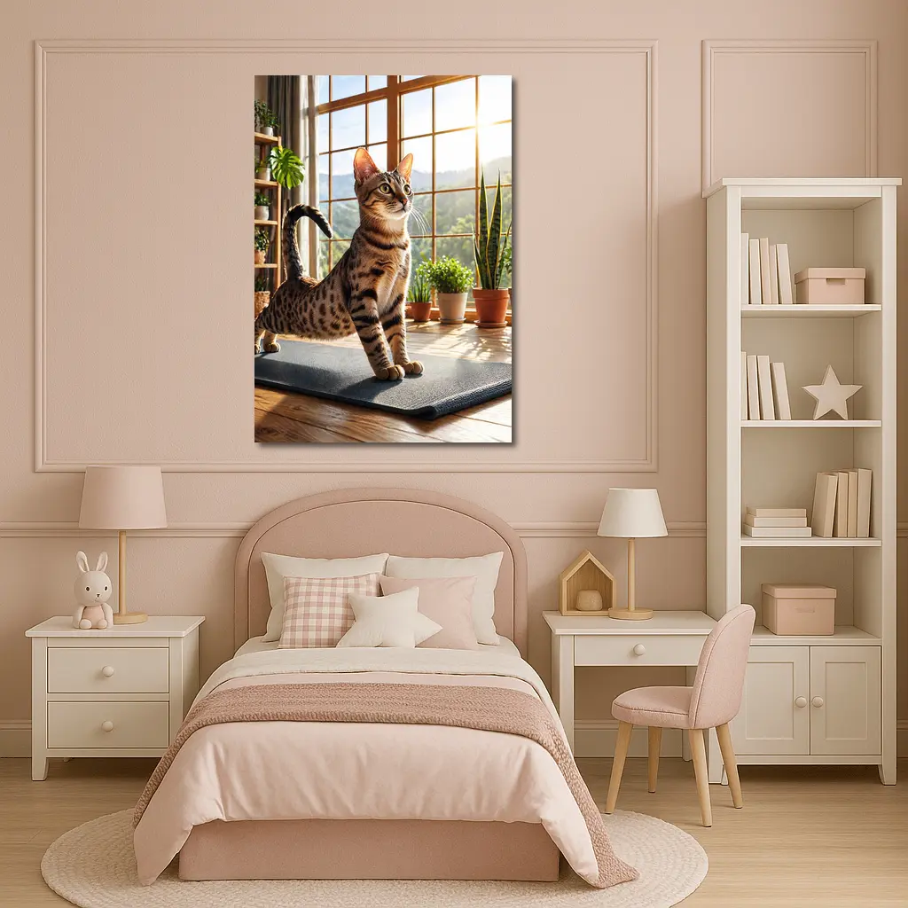 Egyptian Mau Cat on Yoga Mat Indoors – Wall Art