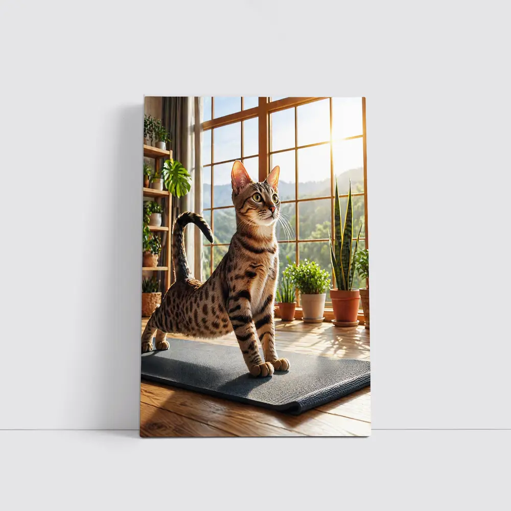 Egyptian Mau Cat on Yoga Mat Indoors – Wall Art