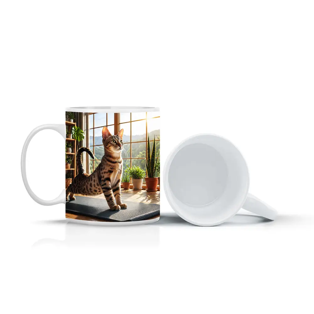 Egyptian Mau Cat on Yoga Mat Indoors – Mugs