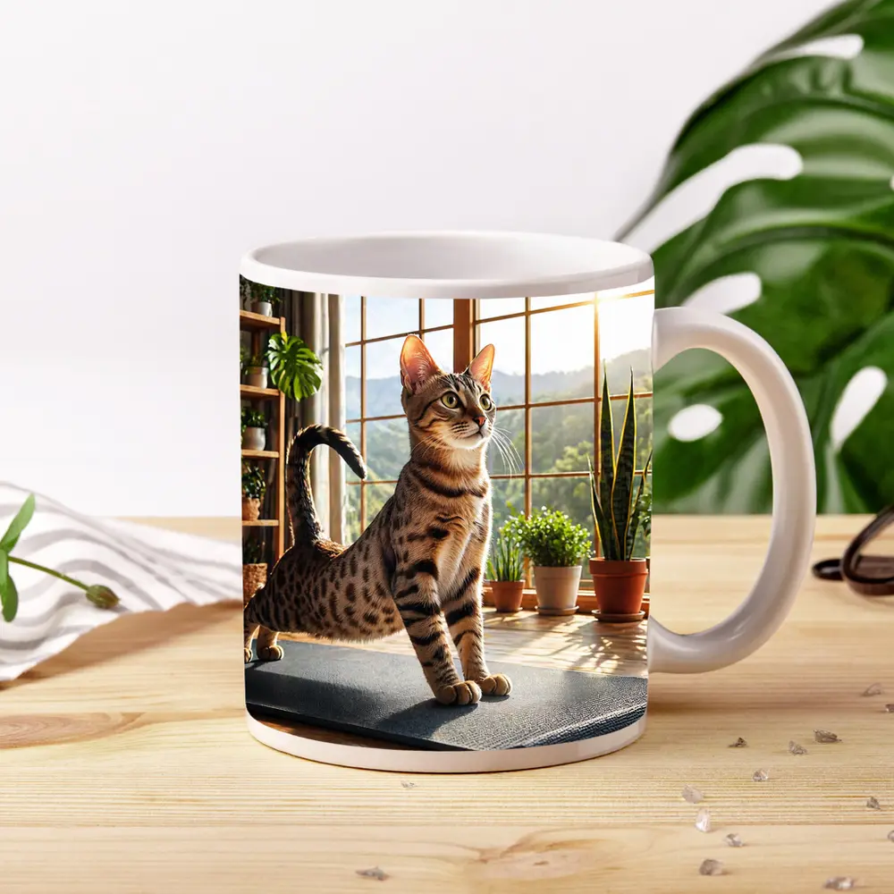 Egyptian Mau Cat on Yoga Mat Indoors – Mugs