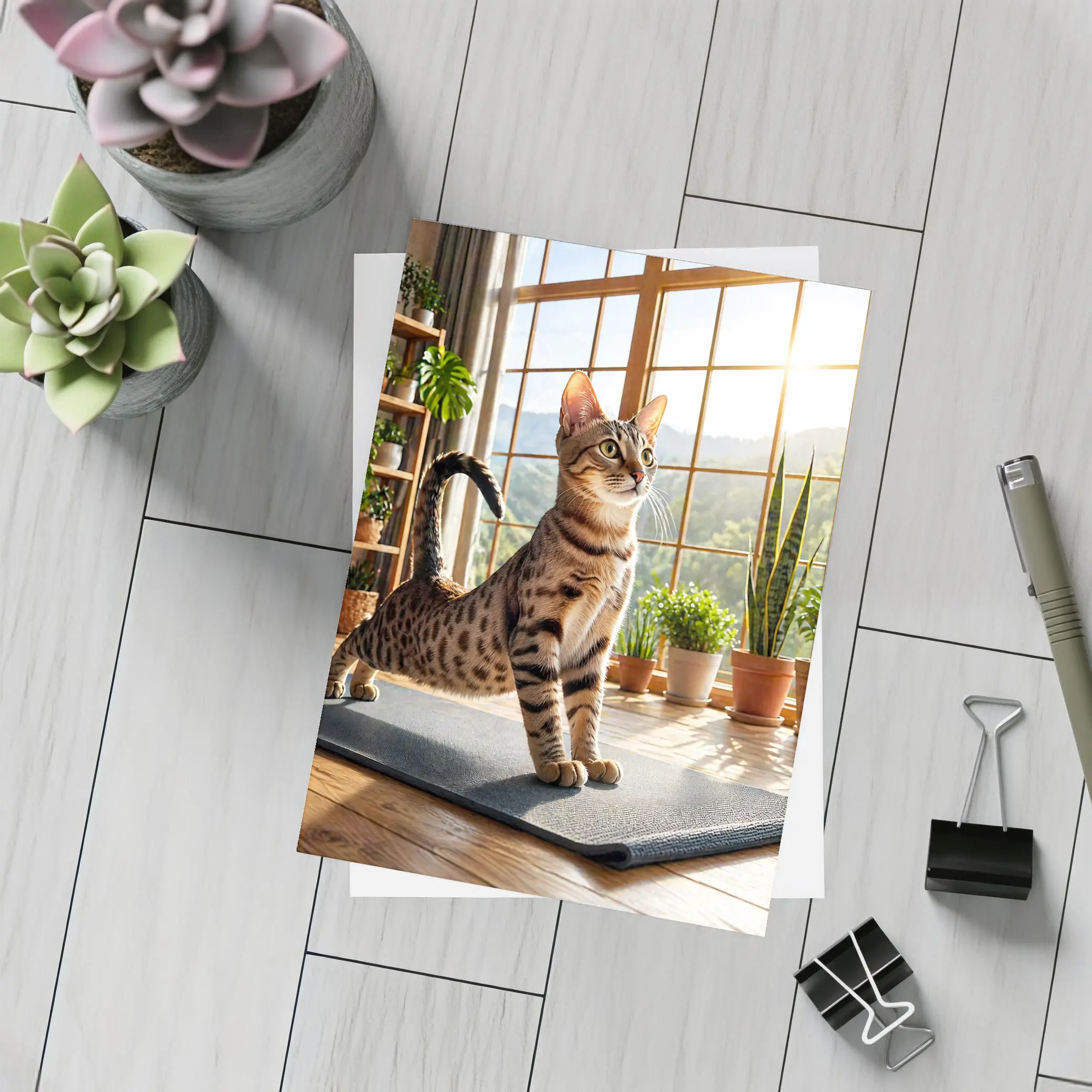 Egyptian Mau Cat on Yoga Mat Indoors – Postcards