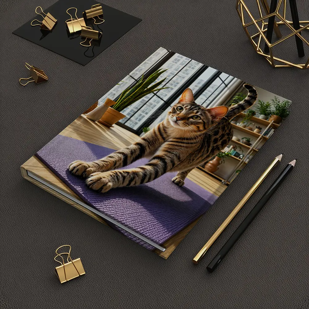 Egyptian Mau Cat Stretching on Yoga Mat – Notebooks