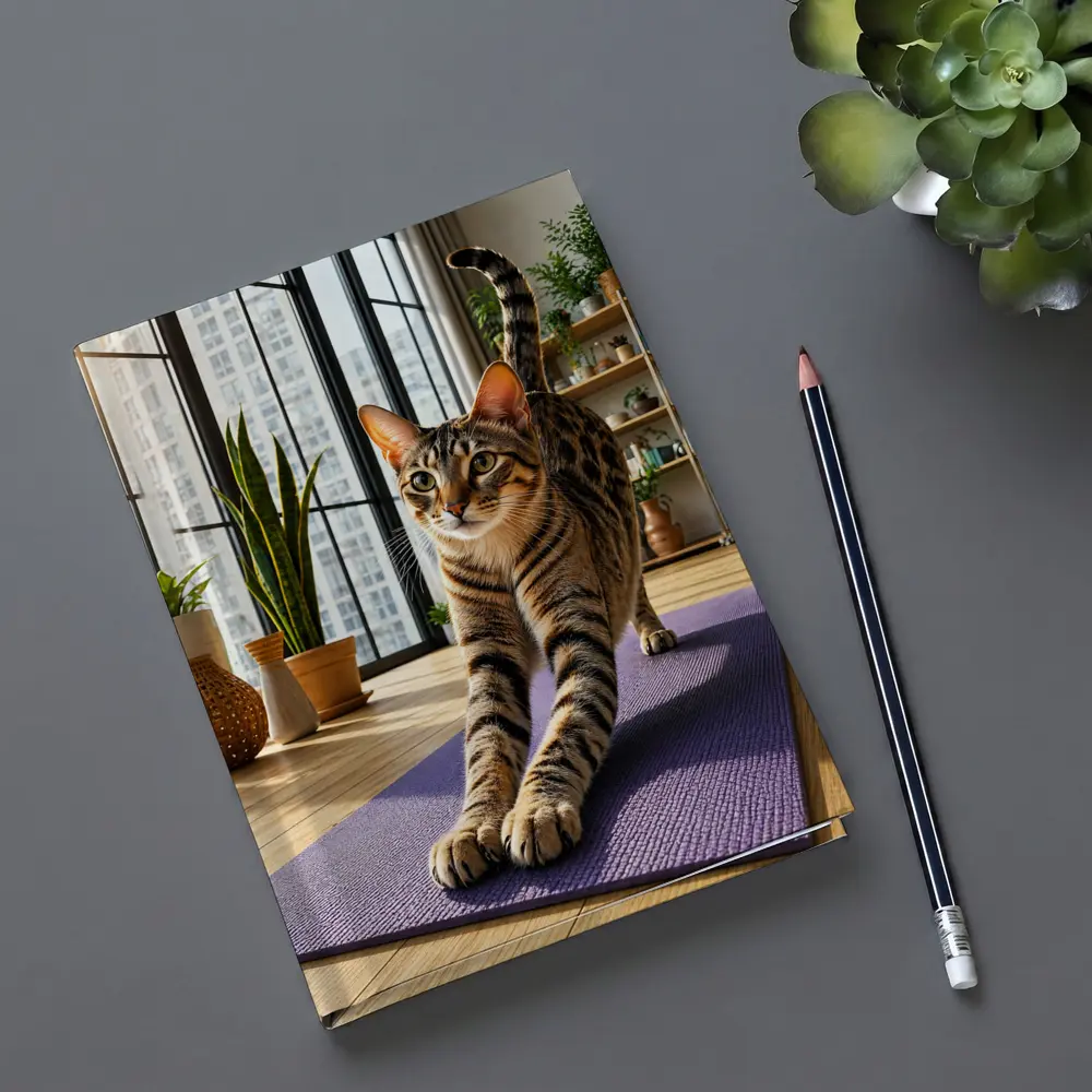 Egyptian Mau Cat Stretching on Yoga Mat – Notebooks