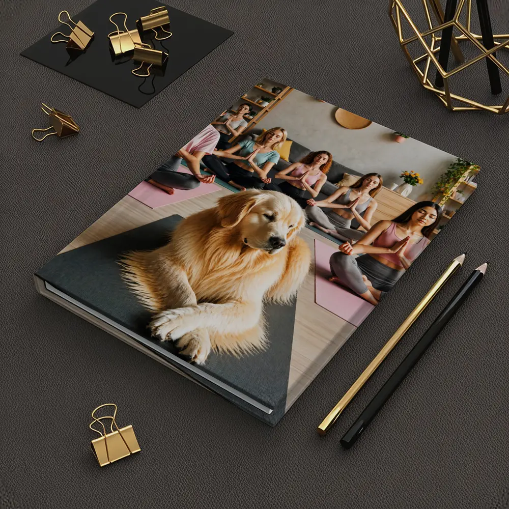Golden Retriever Meditating With Women Yoga Studio – Notebooks