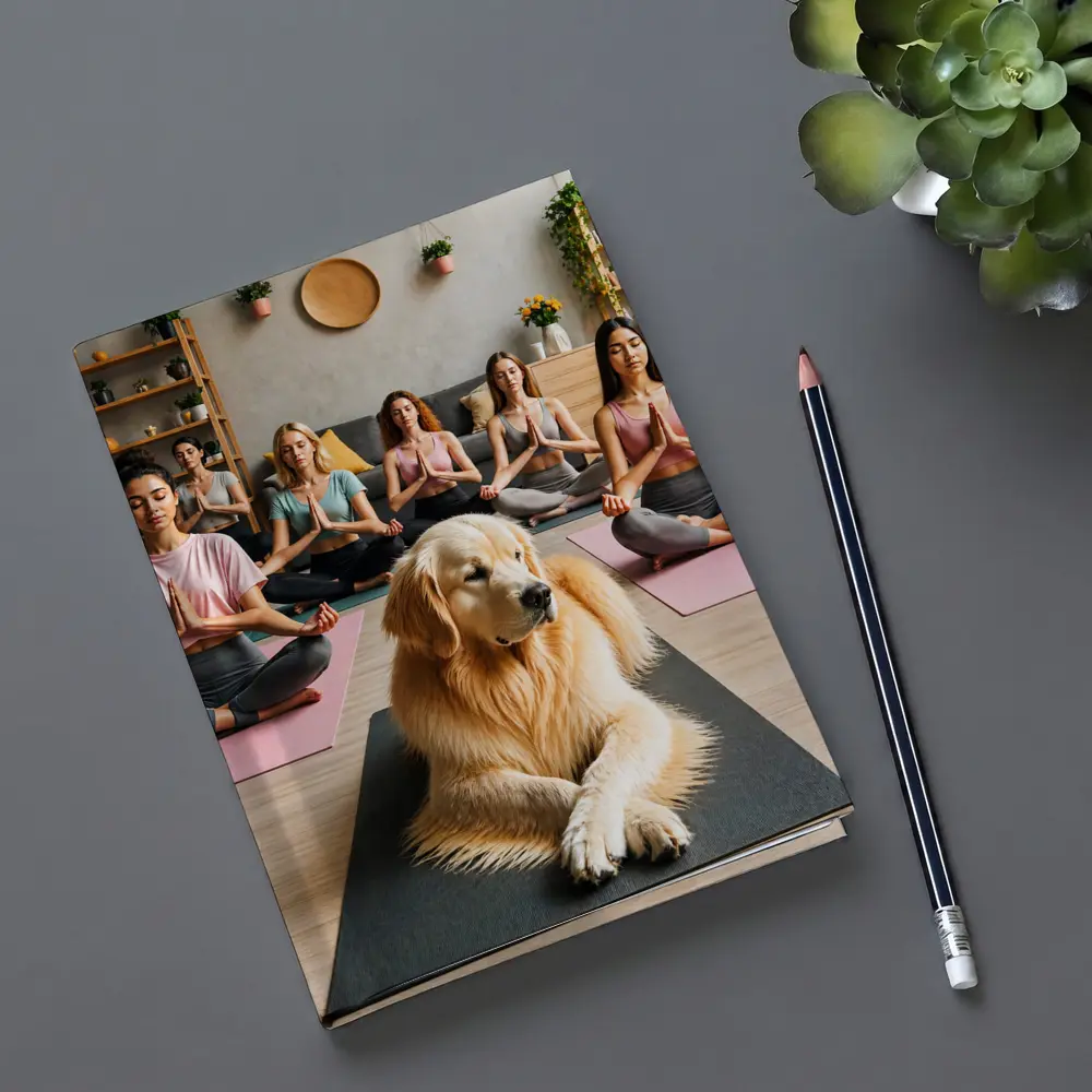 Golden Retriever Meditating With Women Yoga Studio – Notebooks