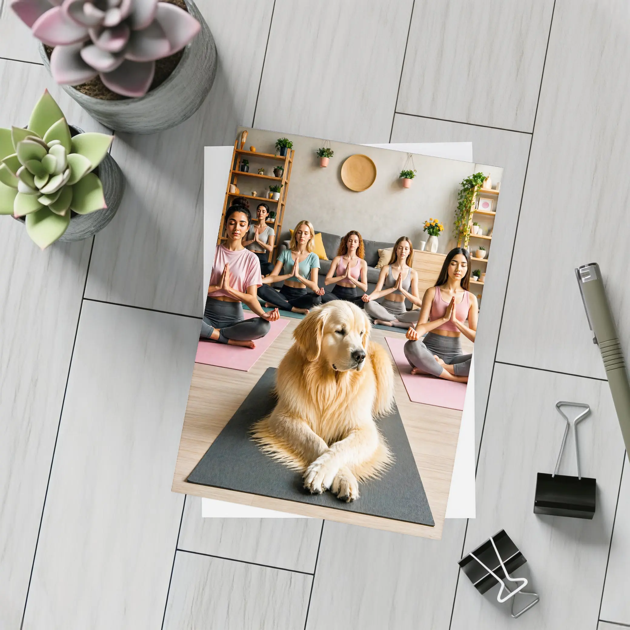 Golden Retriever Meditating With Women Yoga Studio – Postcards