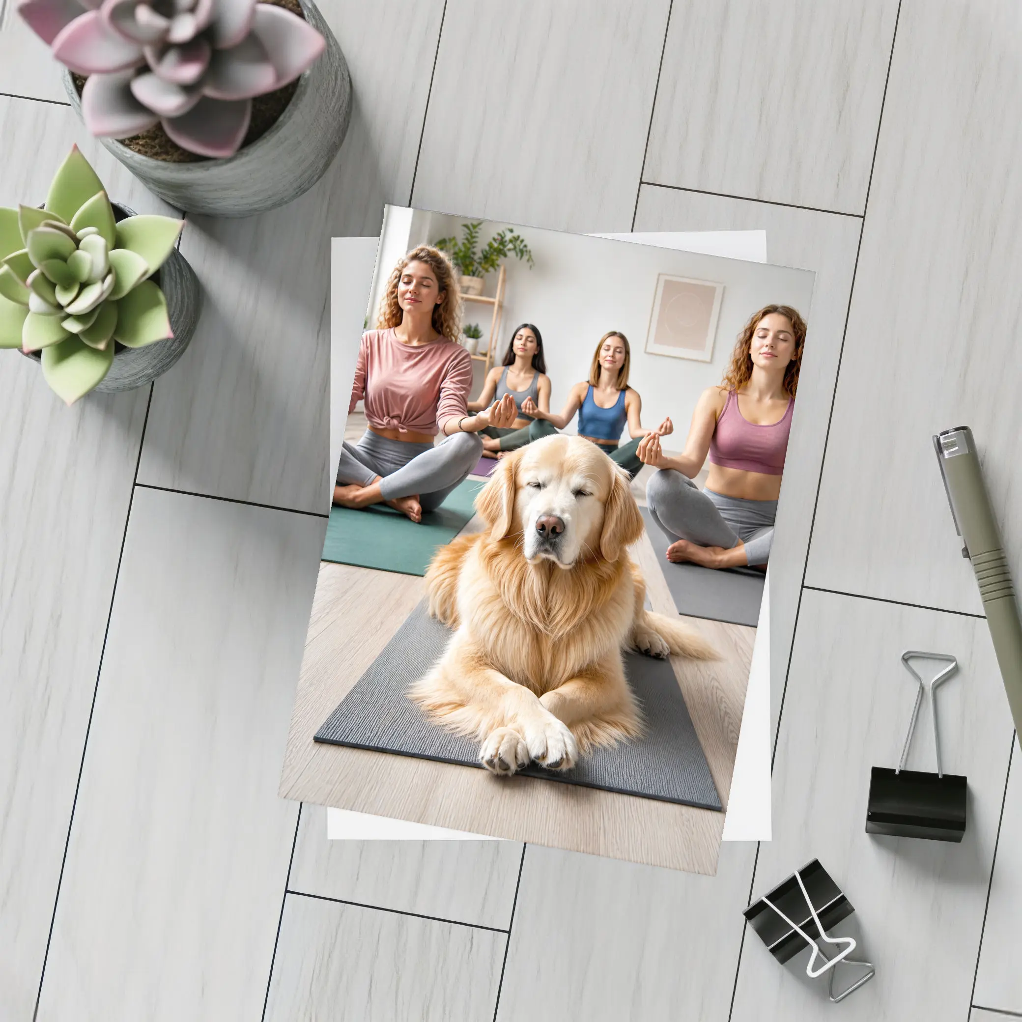 Golden Retriever Meditating With Women Yoga Studio – Postcards
