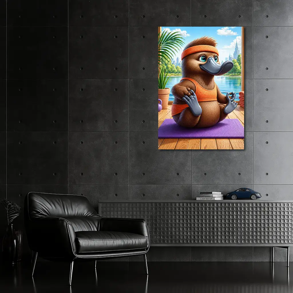 Cartoon Platypus Meditating On Yoga Mat – Wall Art