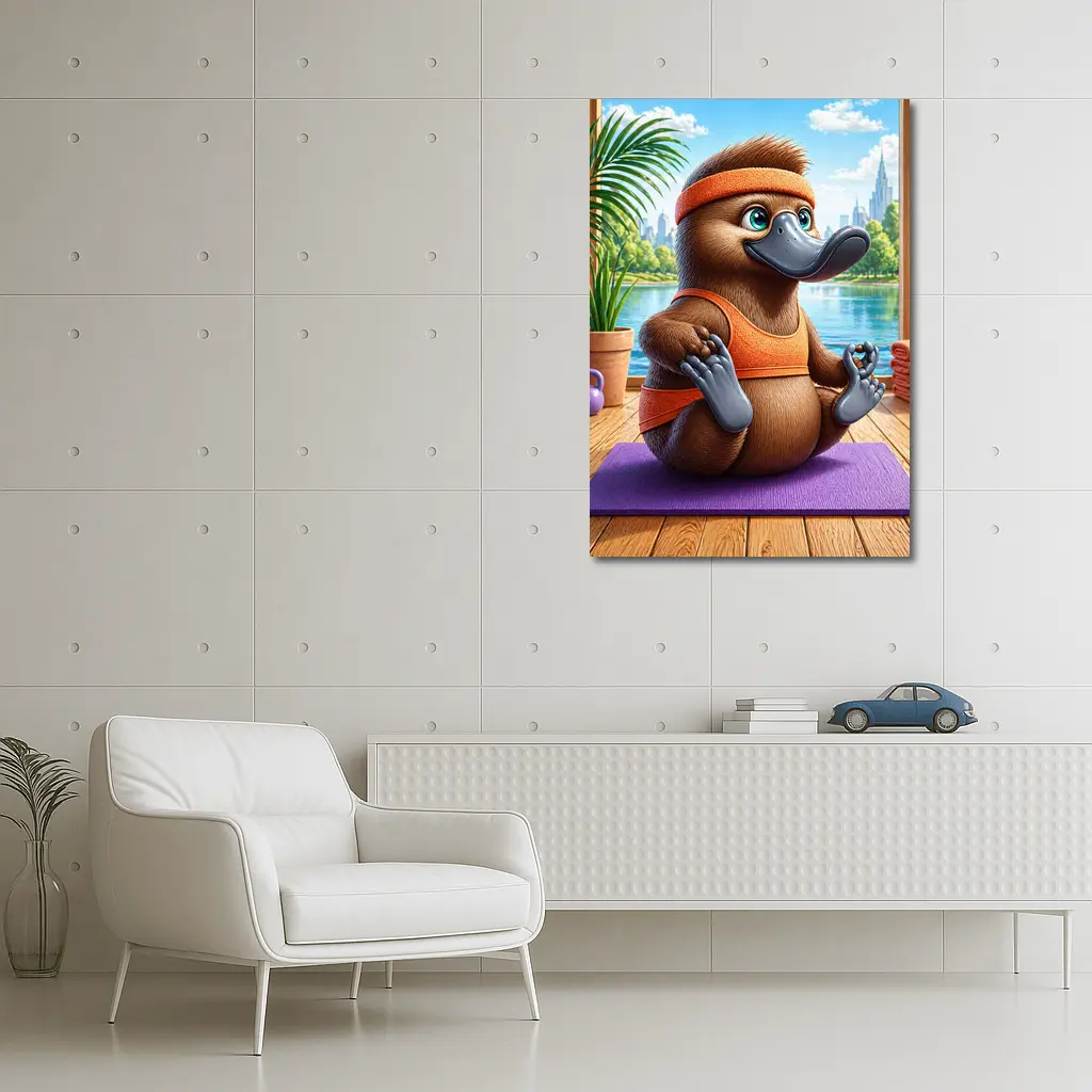 Cartoon Platypus Meditating On Yoga Mat – Wall Art