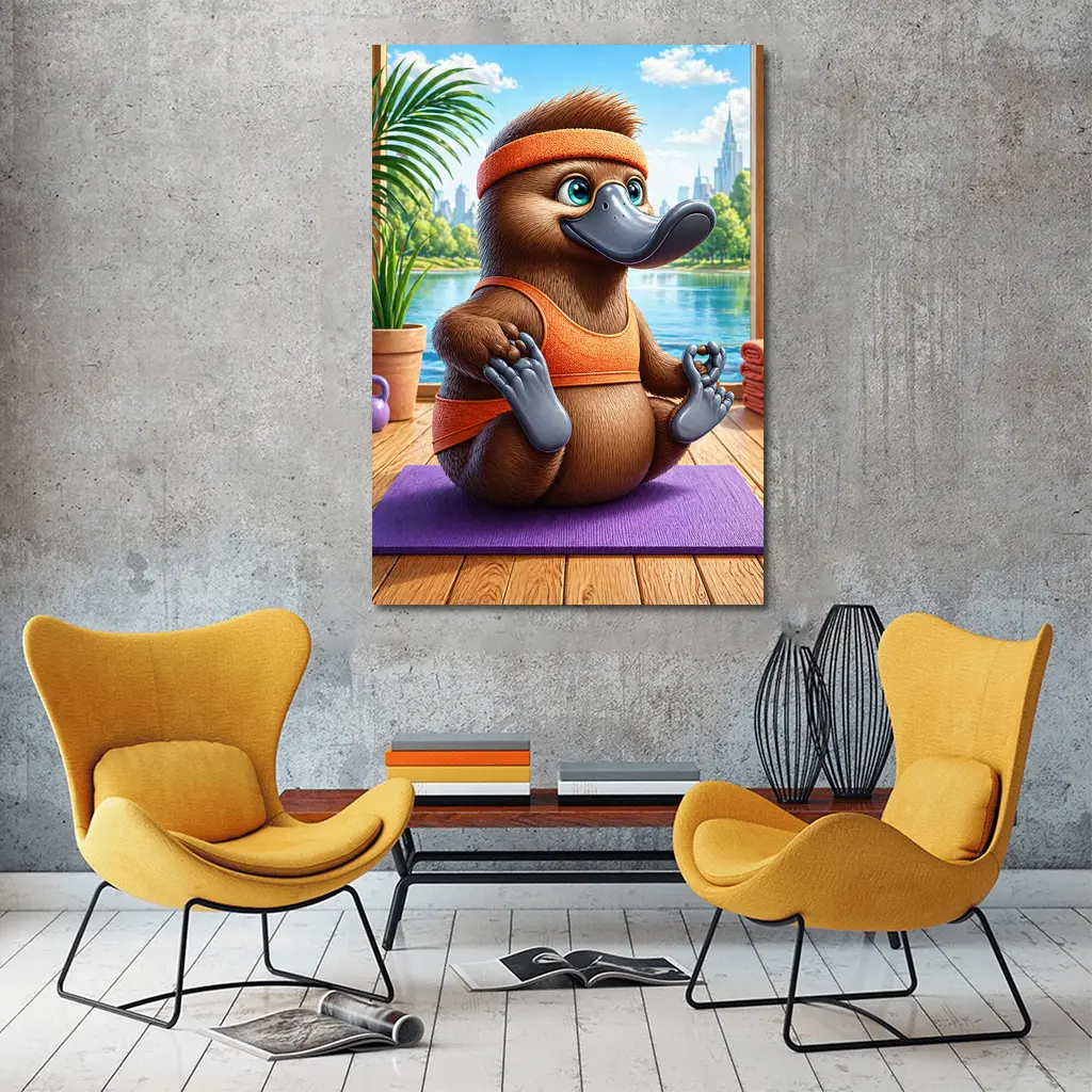 Cartoon Platypus Meditating On Yoga Mat – Wall Art