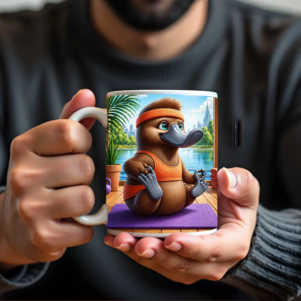 Cartoon Platypus Meditating On Yoga Mat – Mugs