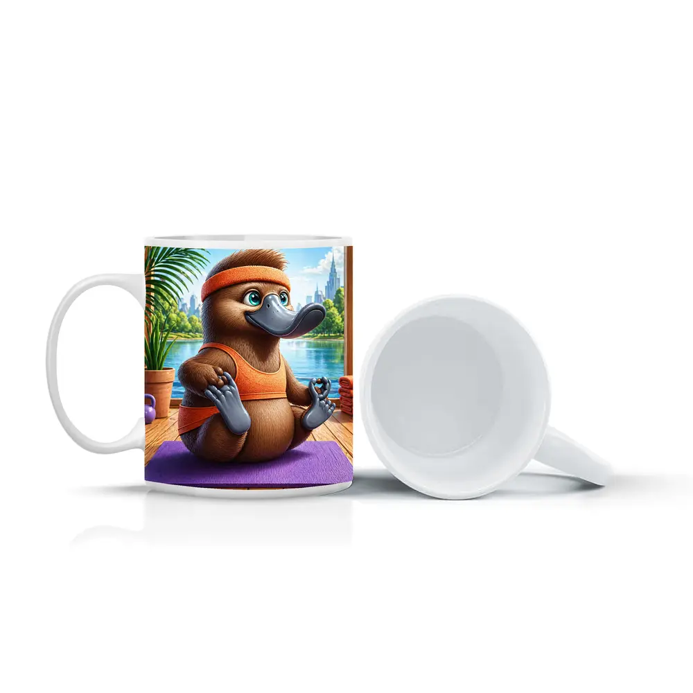 Cartoon Platypus Meditating On Yoga Mat – Mugs
