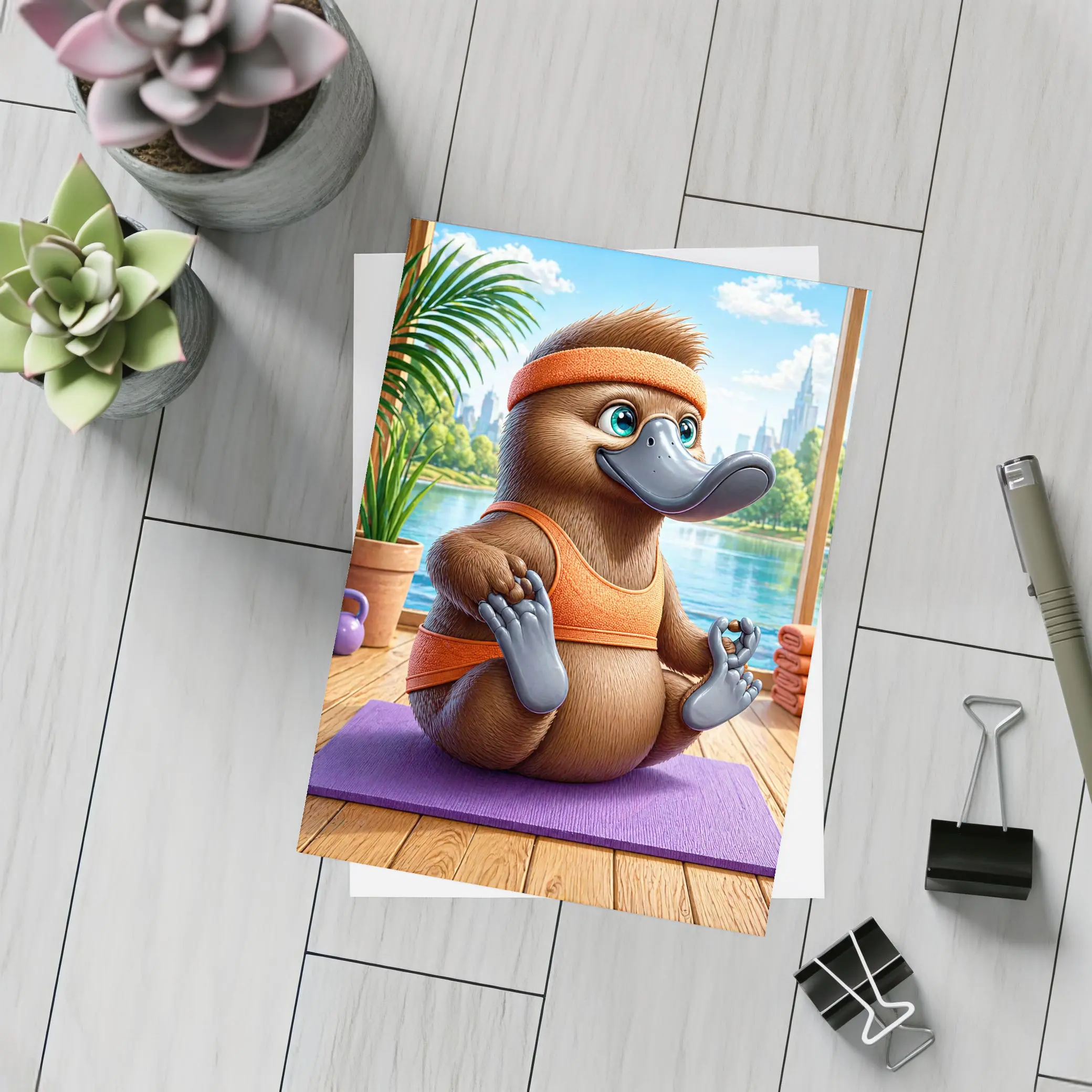 Cartoon Platypus Meditating On Yoga Mat – Postcards