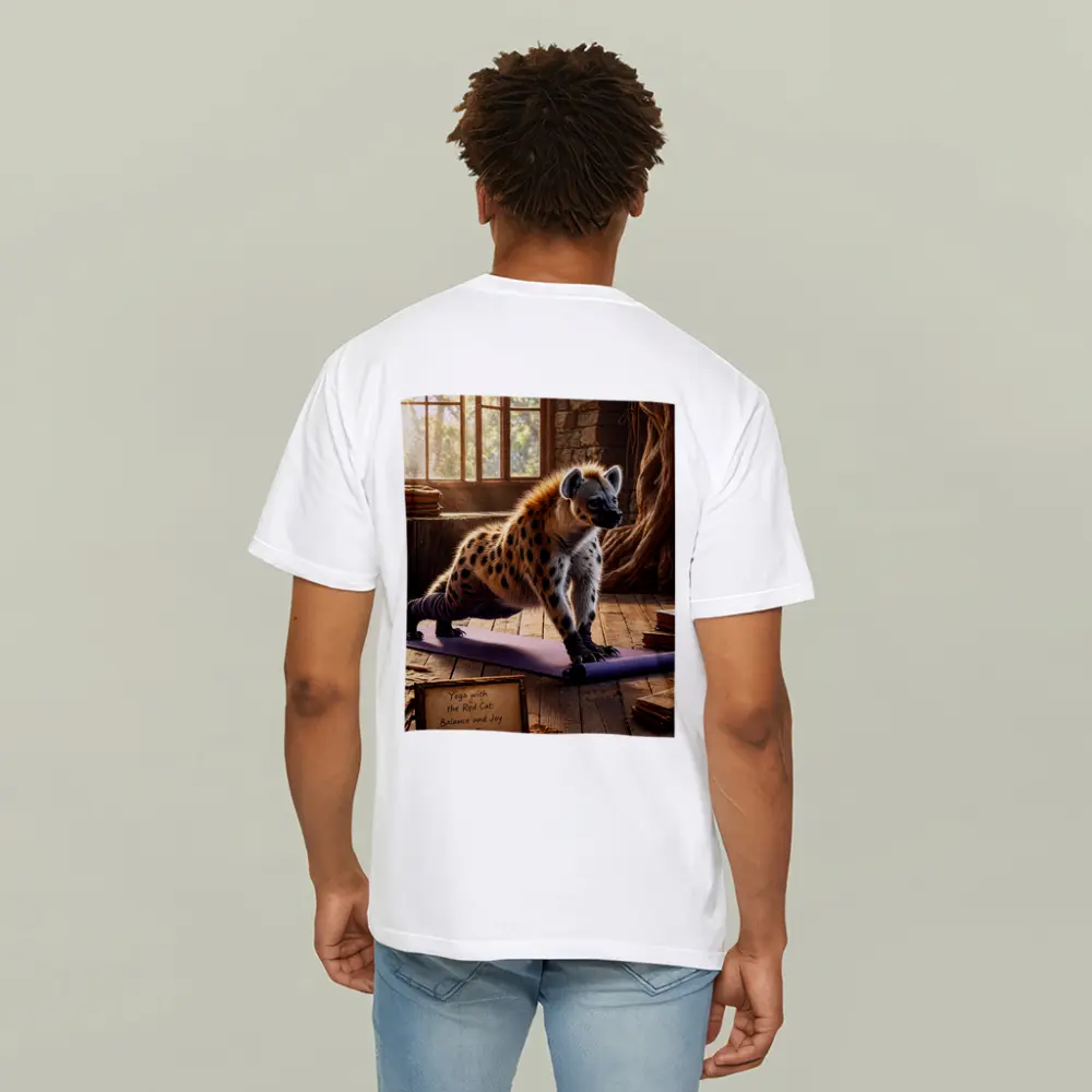 Hyena Doing Yoga on Purple Mat – T-Shirts