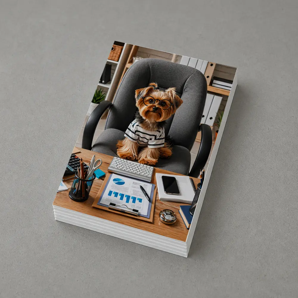Yorkshire Terrier Boss Sitting at Office Desk – Postcards