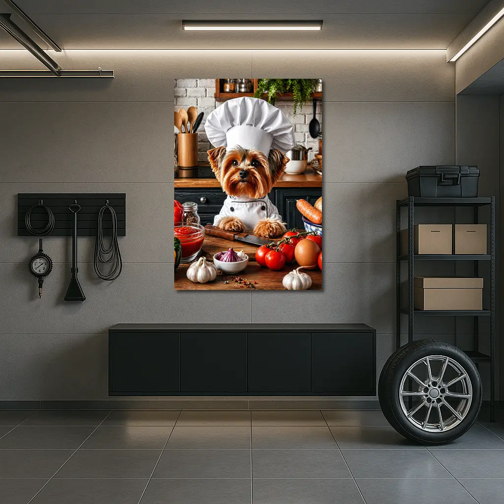 Yorkshire Terrier Chef Cooking in Kitchen – Wall Art
