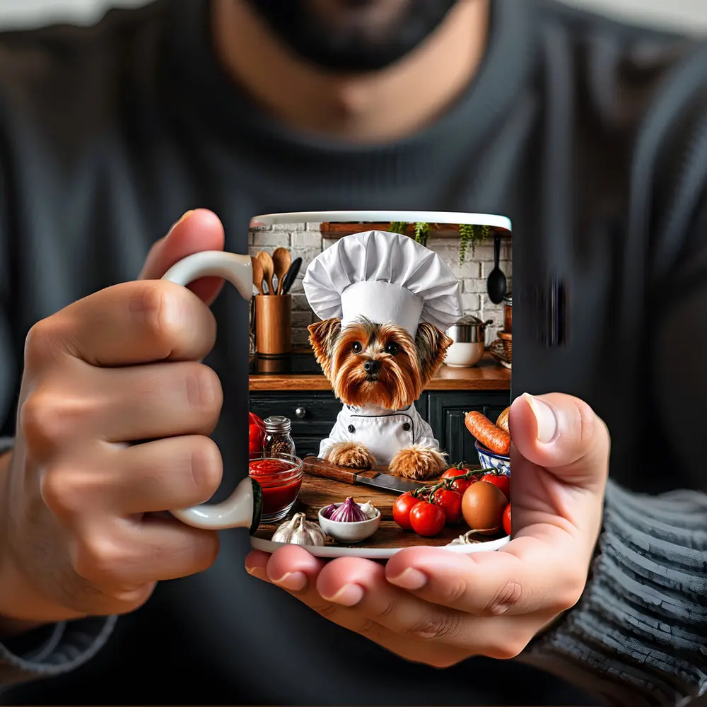 Yorkshire Terrier Chef Cooking in Kitchen – Mugs