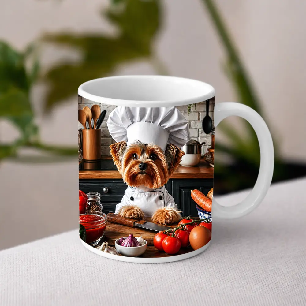 Yorkshire Terrier Chef Cooking in Kitchen – Mugs