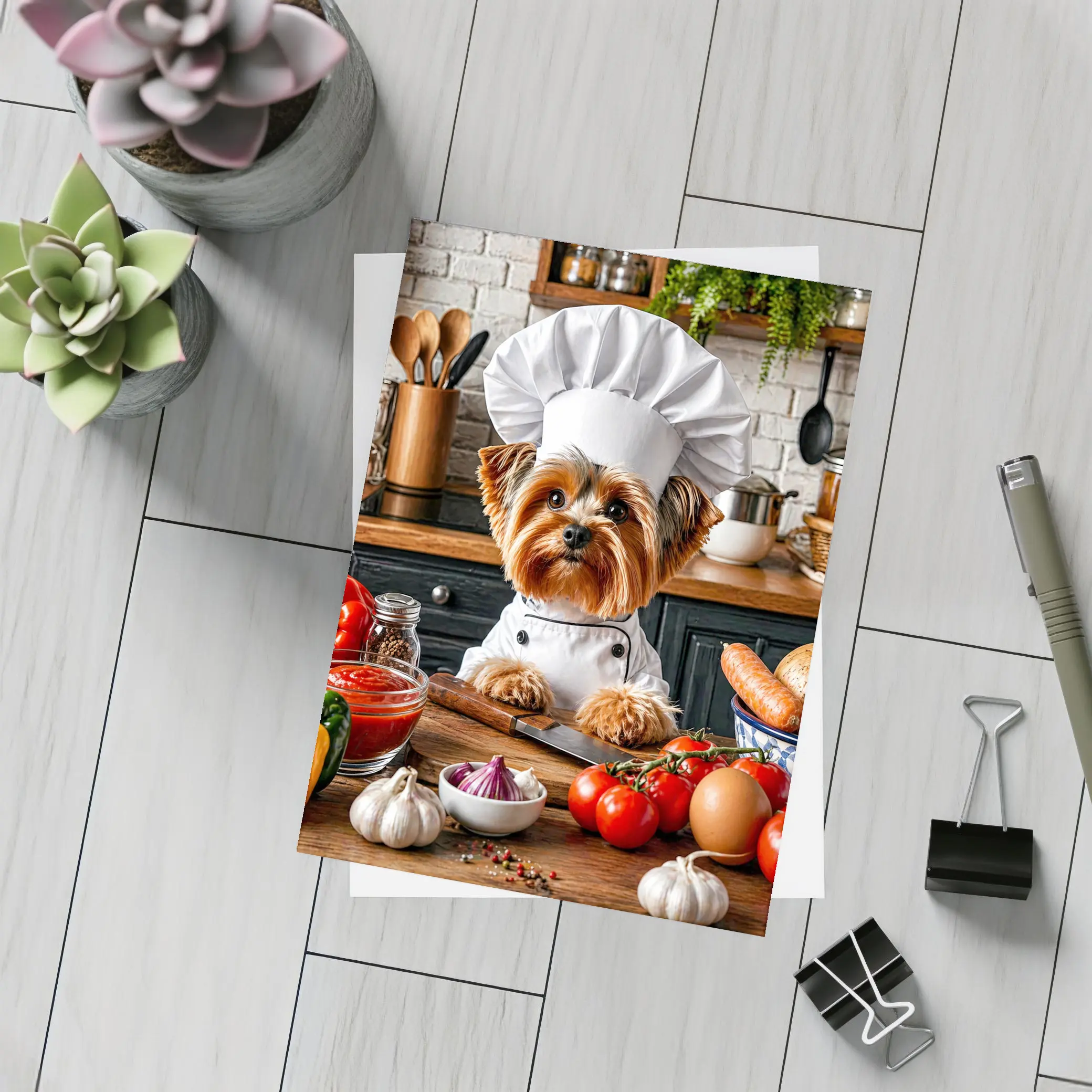 Yorkshire Terrier Chef Cooking in Kitchen – Postcards