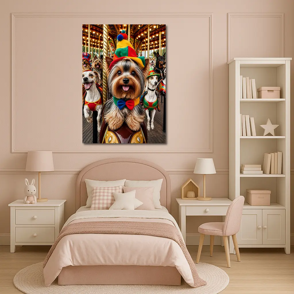 Yorkshire Terrier Dogs Dressed Carnival Carousel – Wall Art