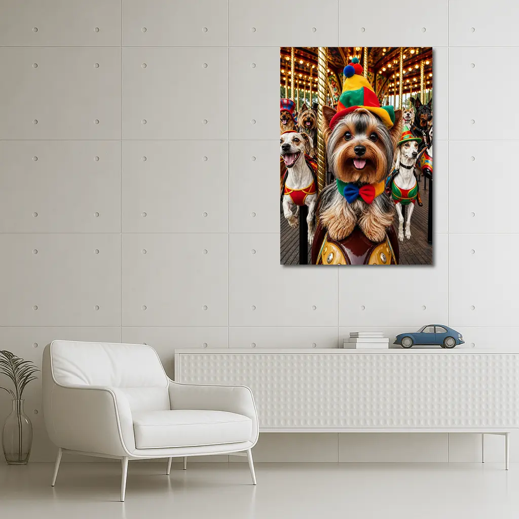 Yorkshire Terrier Dogs Dressed Carnival Carousel – Wall Art