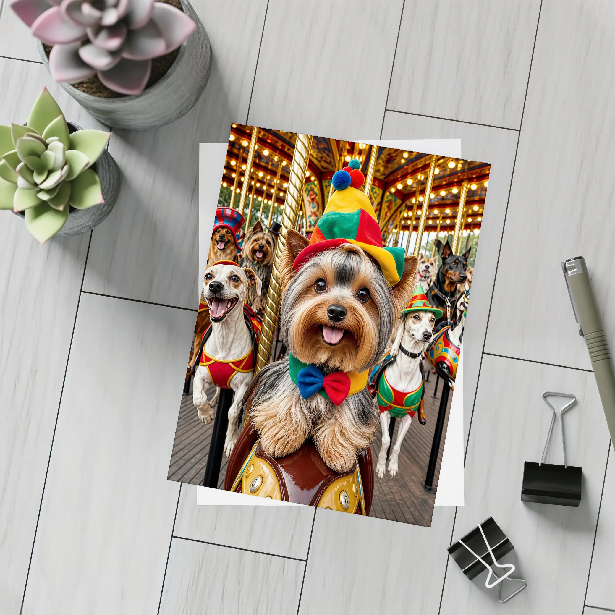Yorkshire Terrier Dogs Dressed Carnival Carousel – Postcards