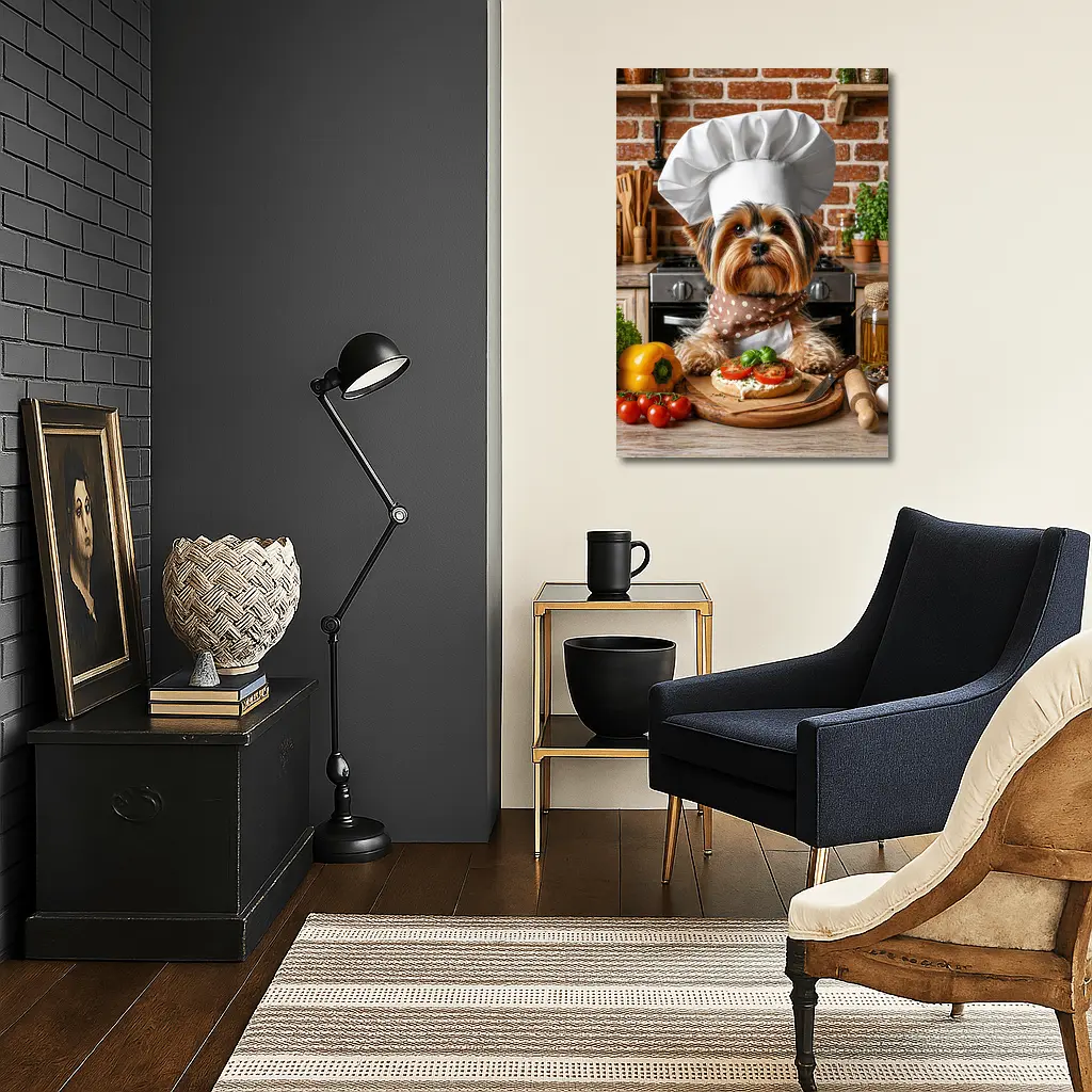 Yorkshire Terrier Chef Cooking In Kitchen – Wall Art