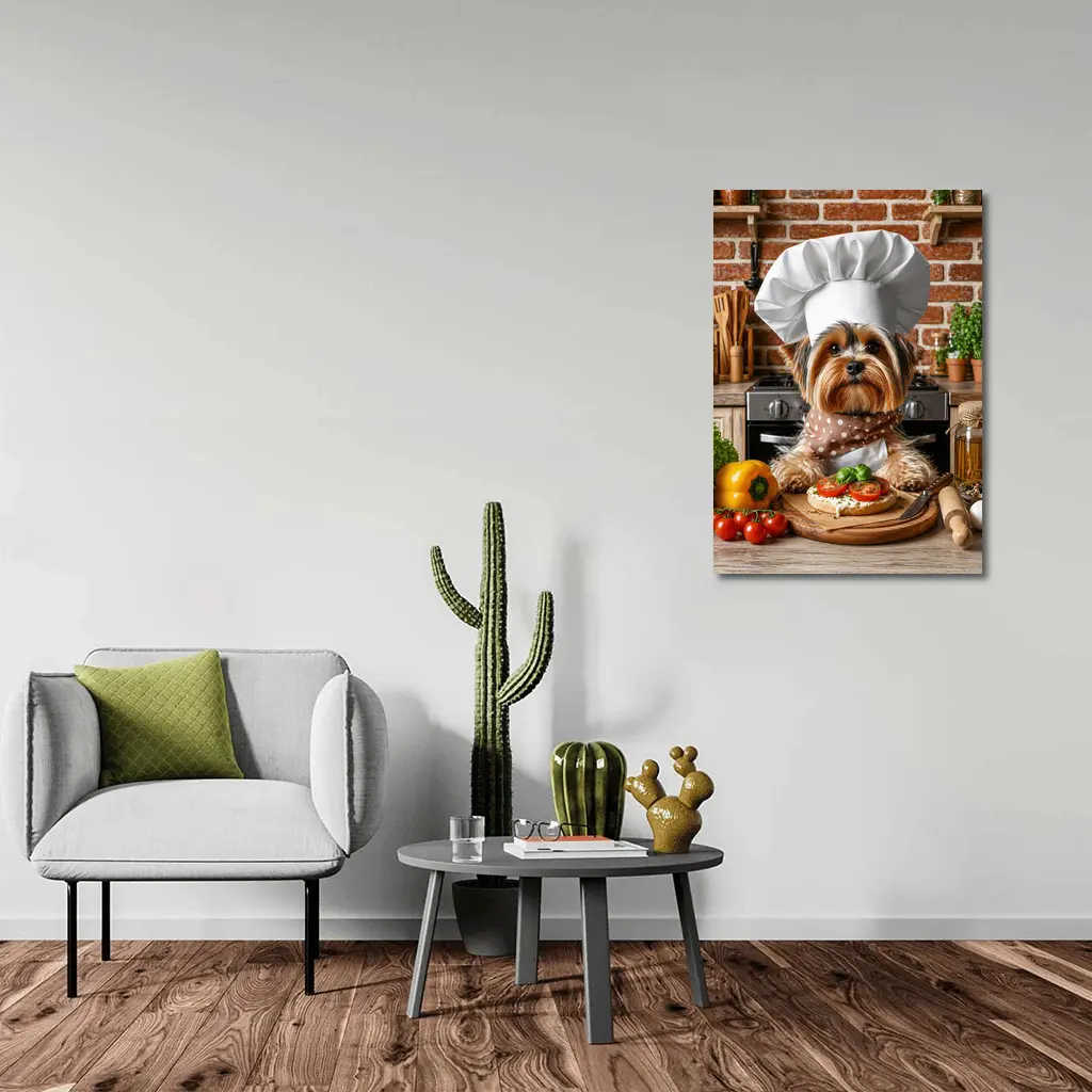 Yorkshire Terrier Chef Cooking In Kitchen – Wall Art