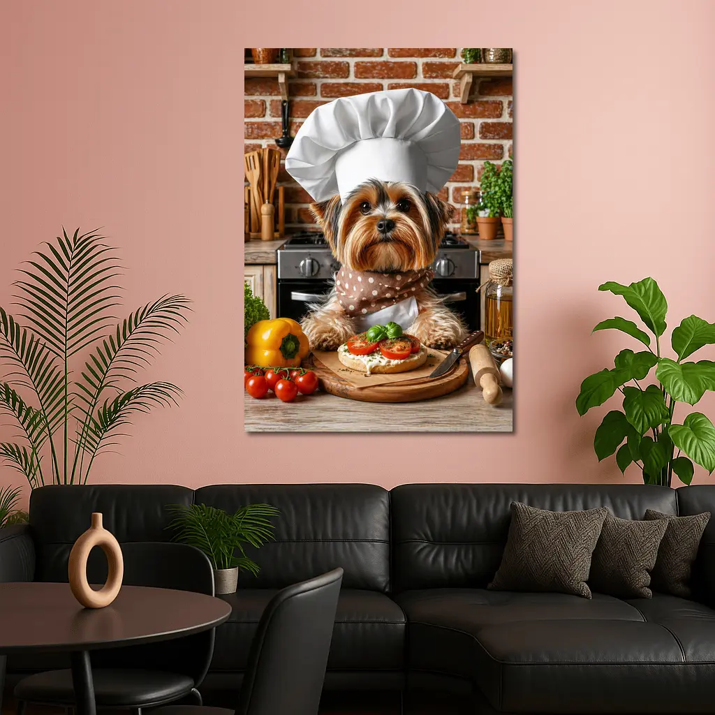 Yorkshire Terrier Chef Cooking In Kitchen – Wall Art