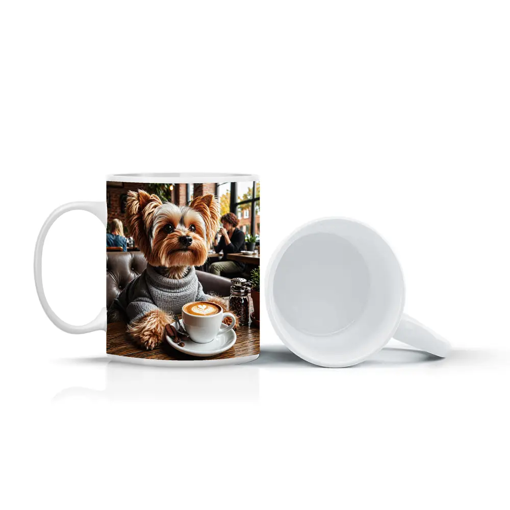 Yorkshire Terrier Wearing Sweater In Cozy Cafe – Mugs