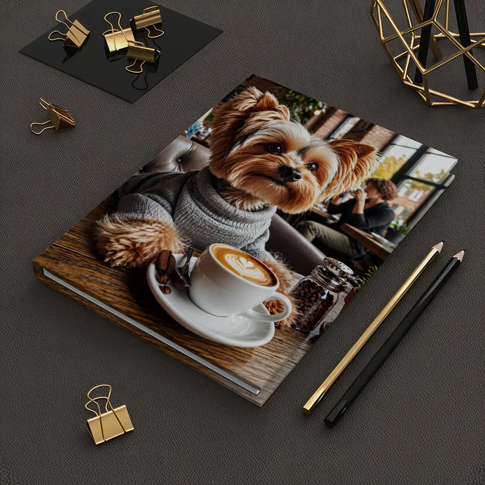 Yorkshire Terrier Wearing Sweater In Cozy Cafe – Notebooks