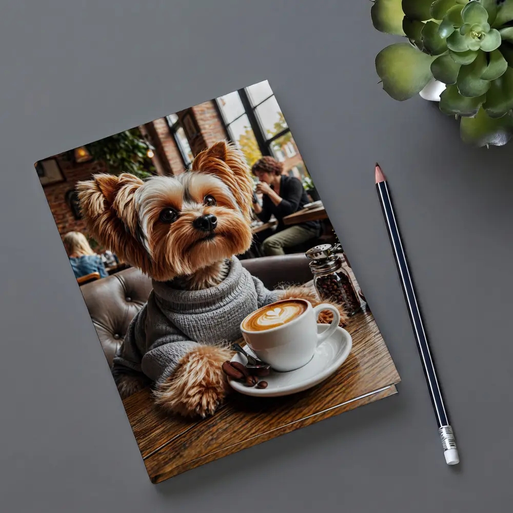 Yorkshire Terrier Wearing Sweater In Cozy Cafe – Notebooks