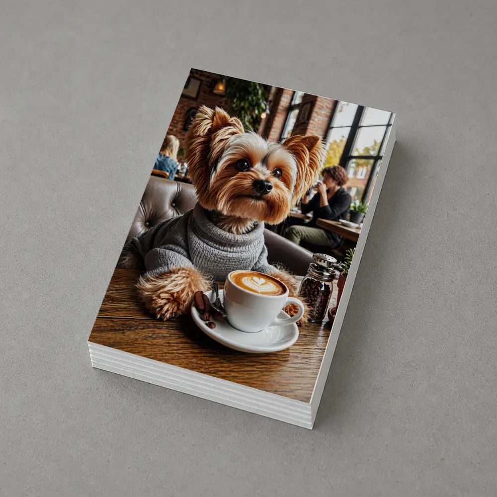 Yorkshire Terrier Wearing Sweater In Cozy Cafe – Postcards
